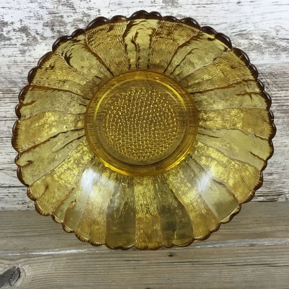 Anchor Hocking Country Garden Amber Honey Gold Sunflower Bowl 10 1/4"